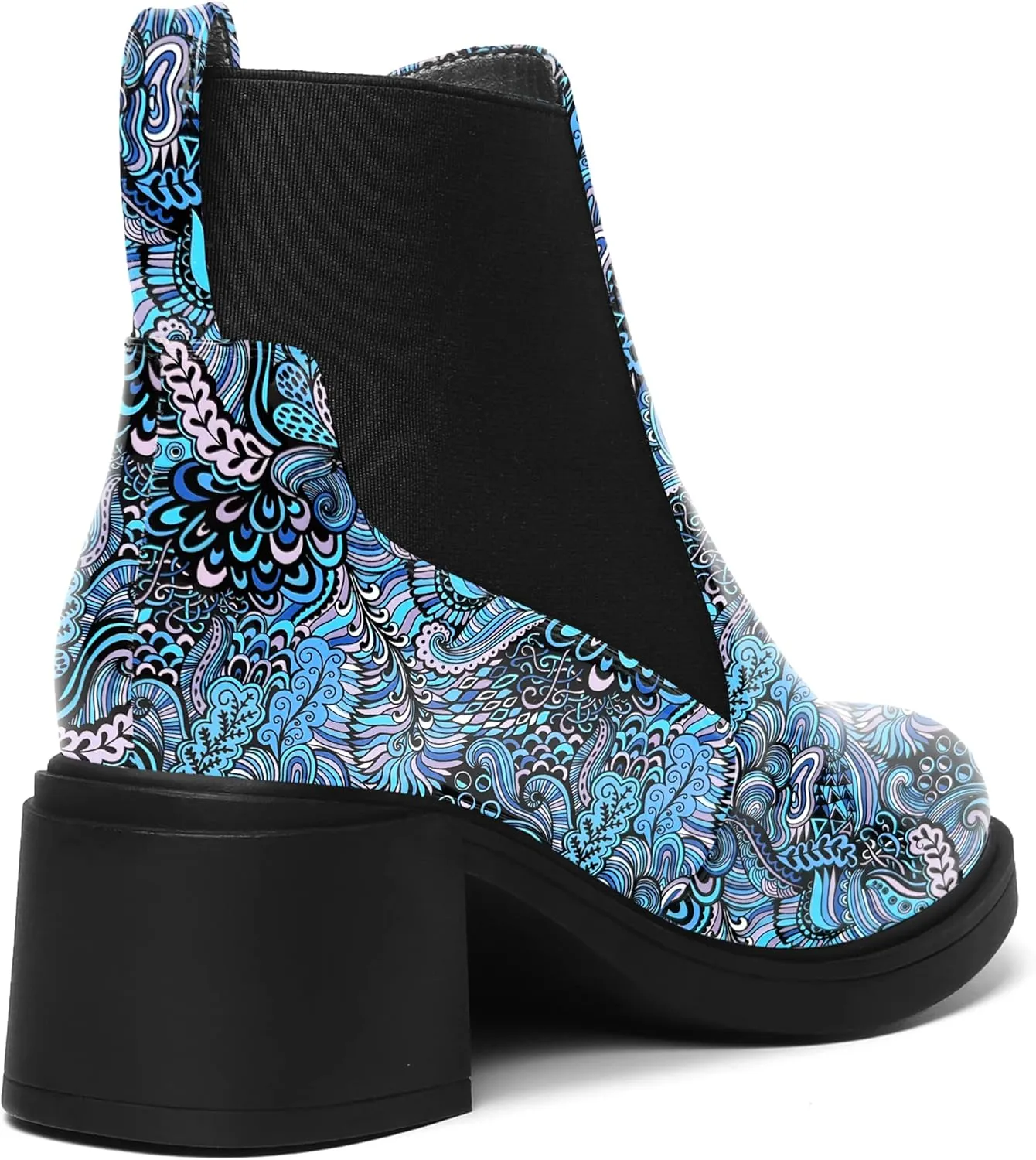 AMBELIGHT Womens Office Patent Chelsea Casual Elastic Round Toe Solid Chunky Mid Heel Ankle High Boots 2.5 Inch