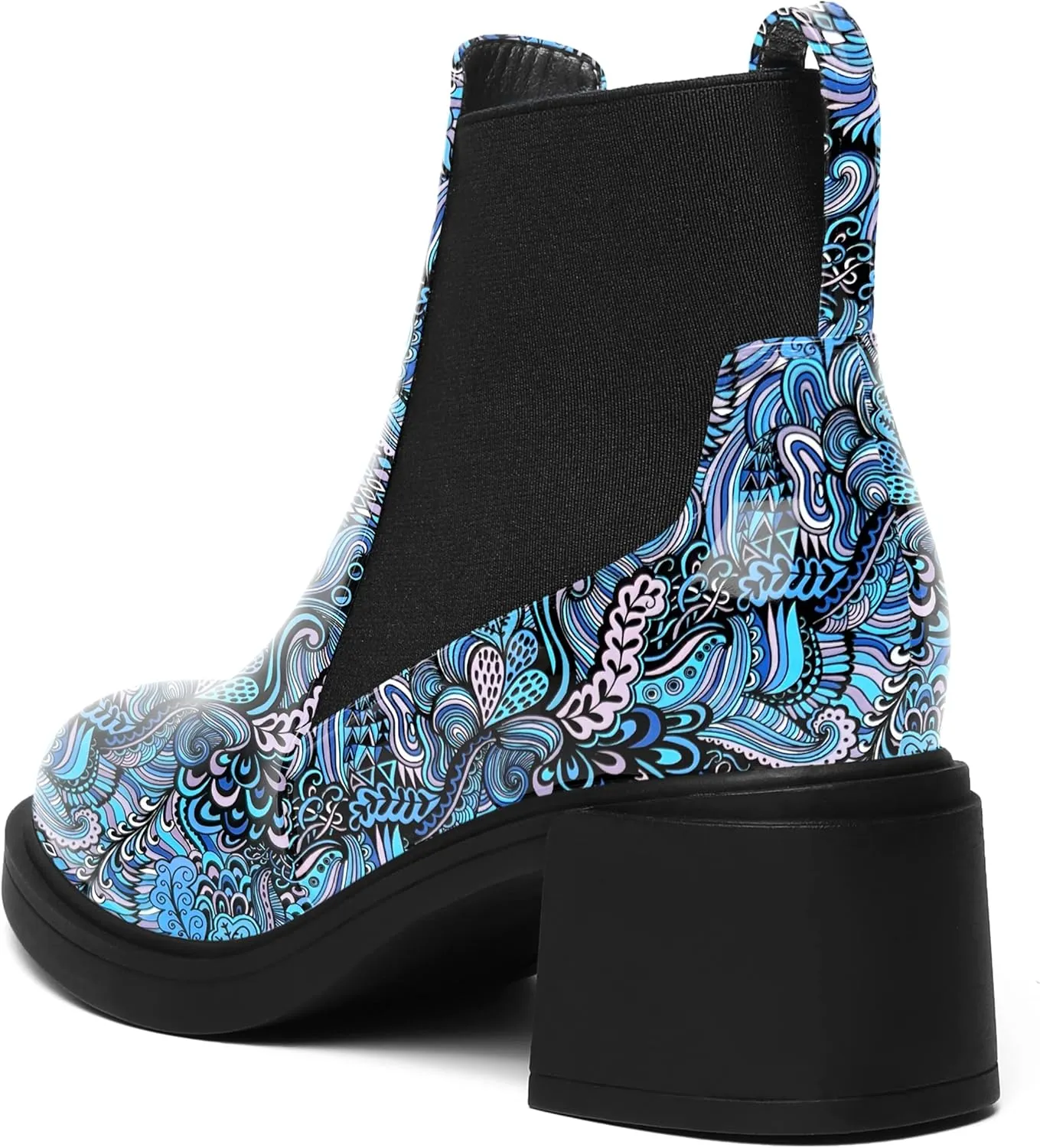 AMBELIGHT Womens Office Patent Chelsea Casual Elastic Round Toe Solid Chunky Mid Heel Ankle High Boots 2.5 Inch