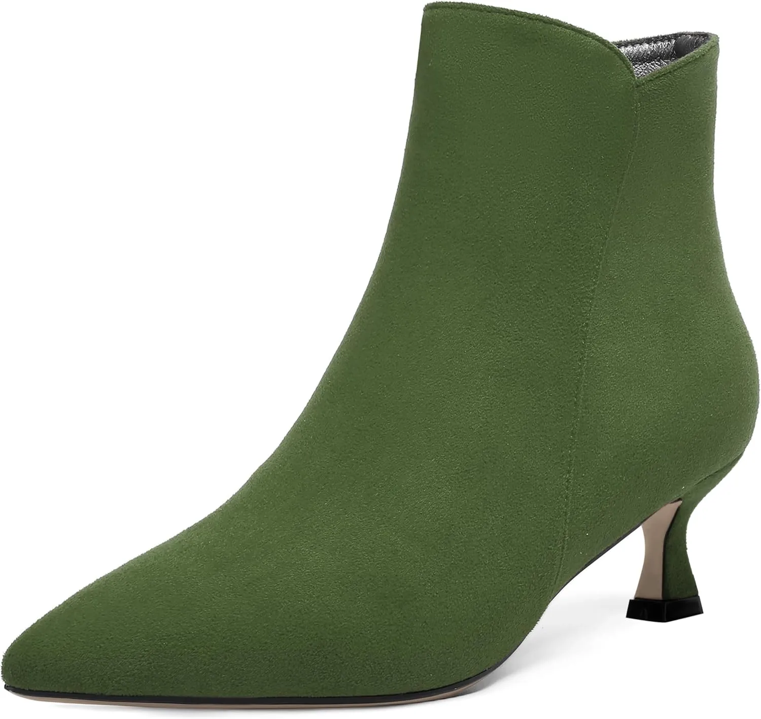 AMBELIGHT Womens Pointed Toe Suede Zip Fashion Solid Dating Kitten Low Heel Ankle High Boots 2 Inch