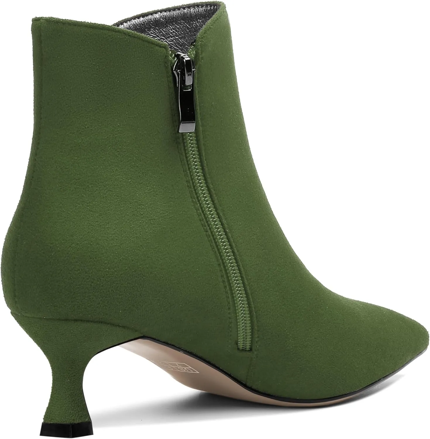 AMBELIGHT Womens Pointed Toe Suede Zip Fashion Solid Dating Kitten Low Heel Ankle High Boots 2 Inch