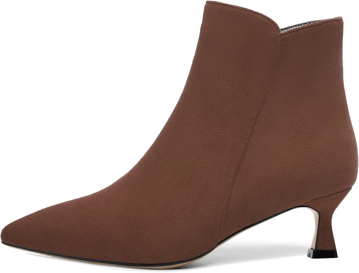AMBELIGHT Womens Pointed Toe Suede Zip Fashion Solid Dating Kitten Low Heel Ankle High Boots 2 Inch