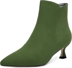 AMBELIGHT Womens Pointed Toe Suede Zip Fashion Solid Dating Kitten Low Heel Ankle High Boots 2 Inch