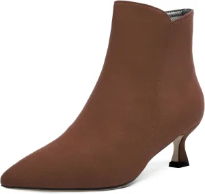 AMBELIGHT Womens Pointed Toe Suede Zip Fashion Solid Dating Kitten Low Heel Ankle High Boots 2 Inch
