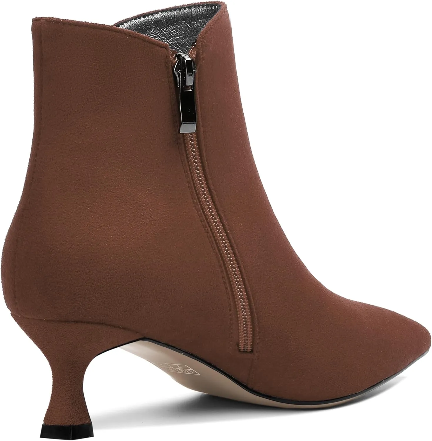 AMBELIGHT Womens Pointed Toe Suede Zip Fashion Solid Dating Kitten Low Heel Ankle High Boots 2 Inch
