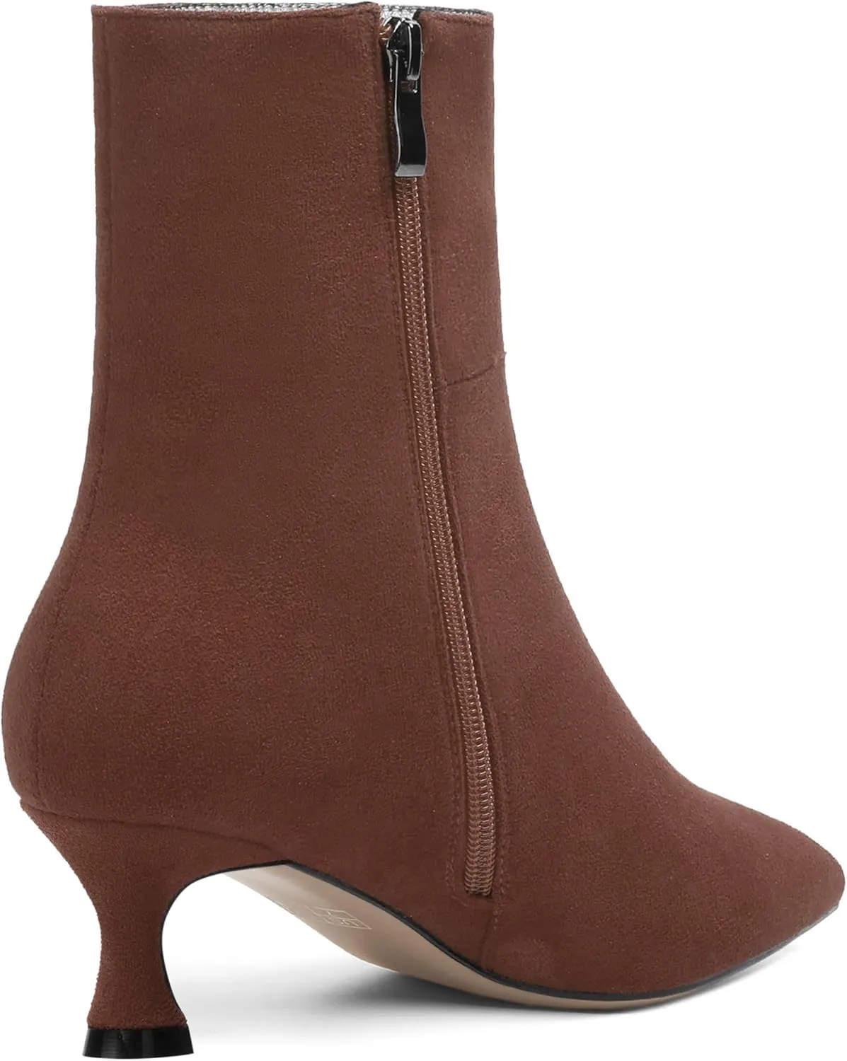 AMBELIGHT Womens Solid Casual Zip Suede Pointed Toe Business Kitten Low Heel Ankle High Boots 2 Inch