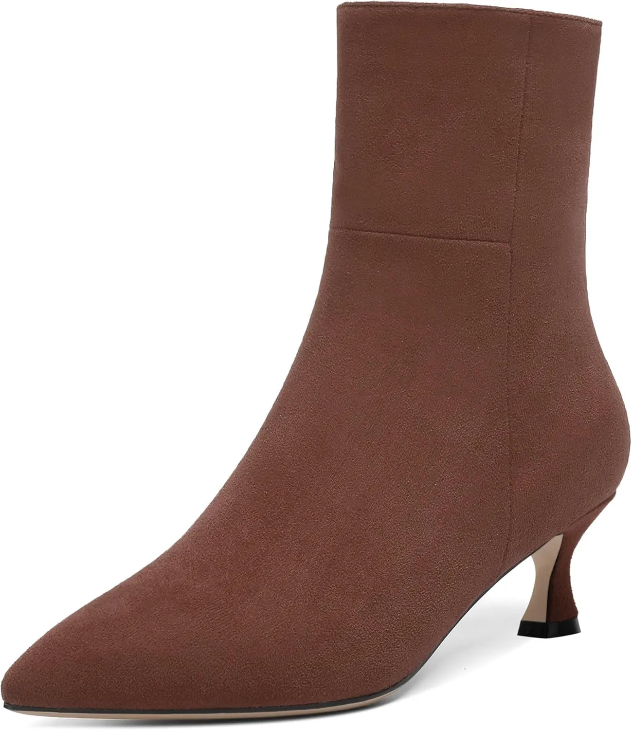 AMBELIGHT Womens Solid Casual Zip Suede Pointed Toe Business Kitten Low Heel Ankle High Boots 2 Inch