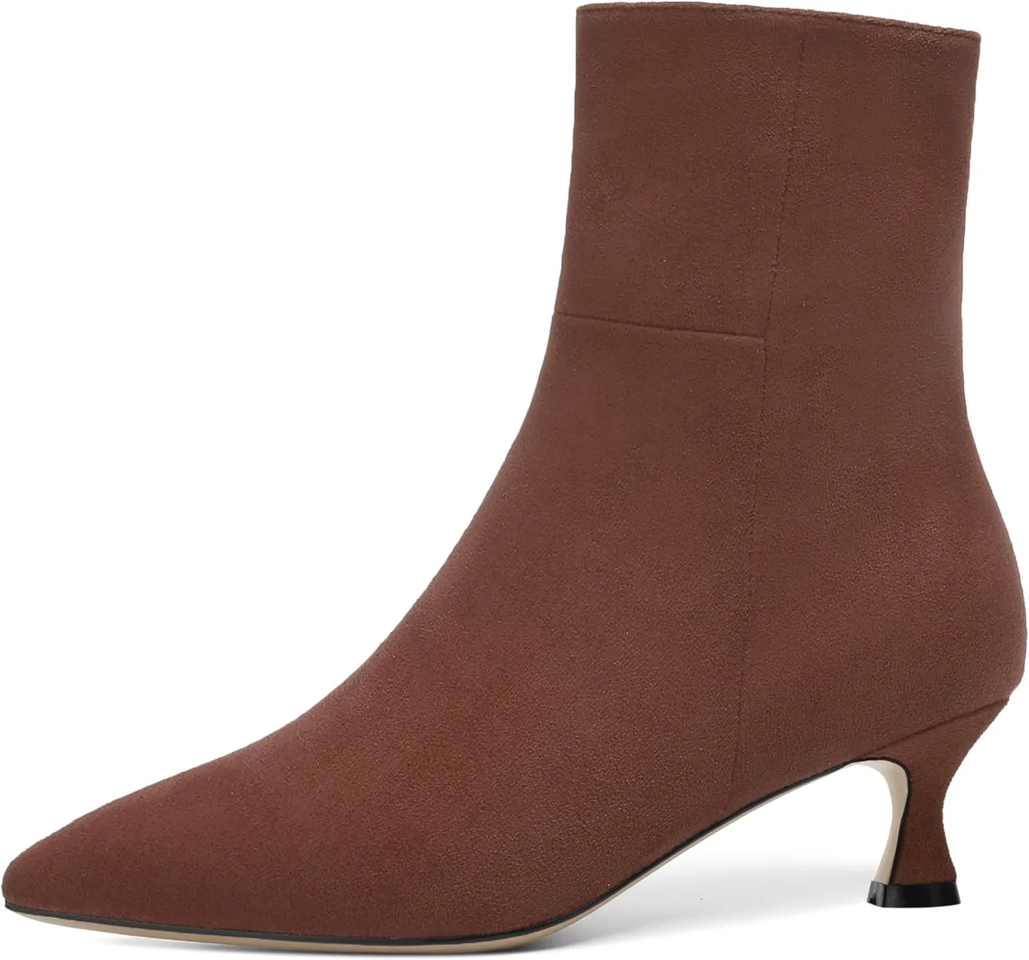 AMBELIGHT Womens Solid Casual Zip Suede Pointed Toe Business Kitten Low Heel Ankle High Boots 2 Inch