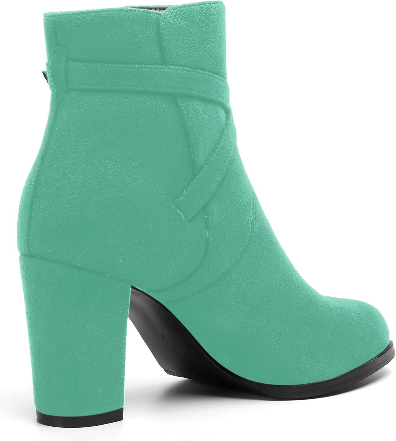 AMBELIGHT Womens Solid Round Toe Casual Buckle Booties Suede Chunky High Heel Ankle High Boots 3.3 Inch