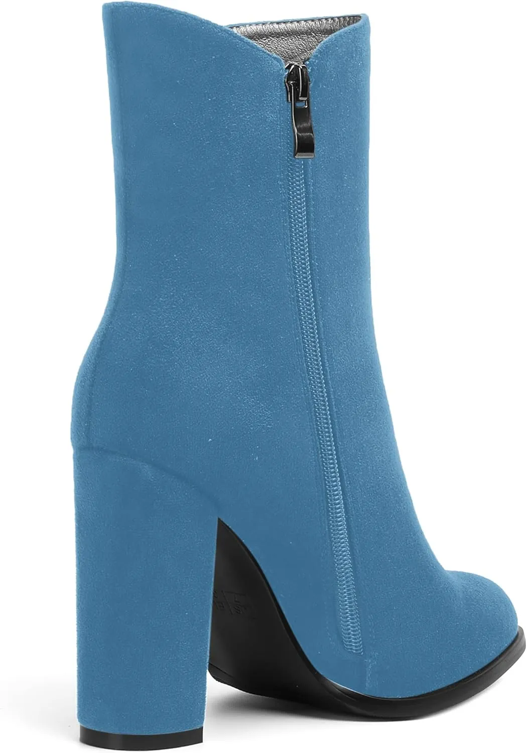 AMBELIGHT Womens Suede Round Toe Dress Fashion Solid Zip Chunky High Heel Ankle High Boots 4 Inch