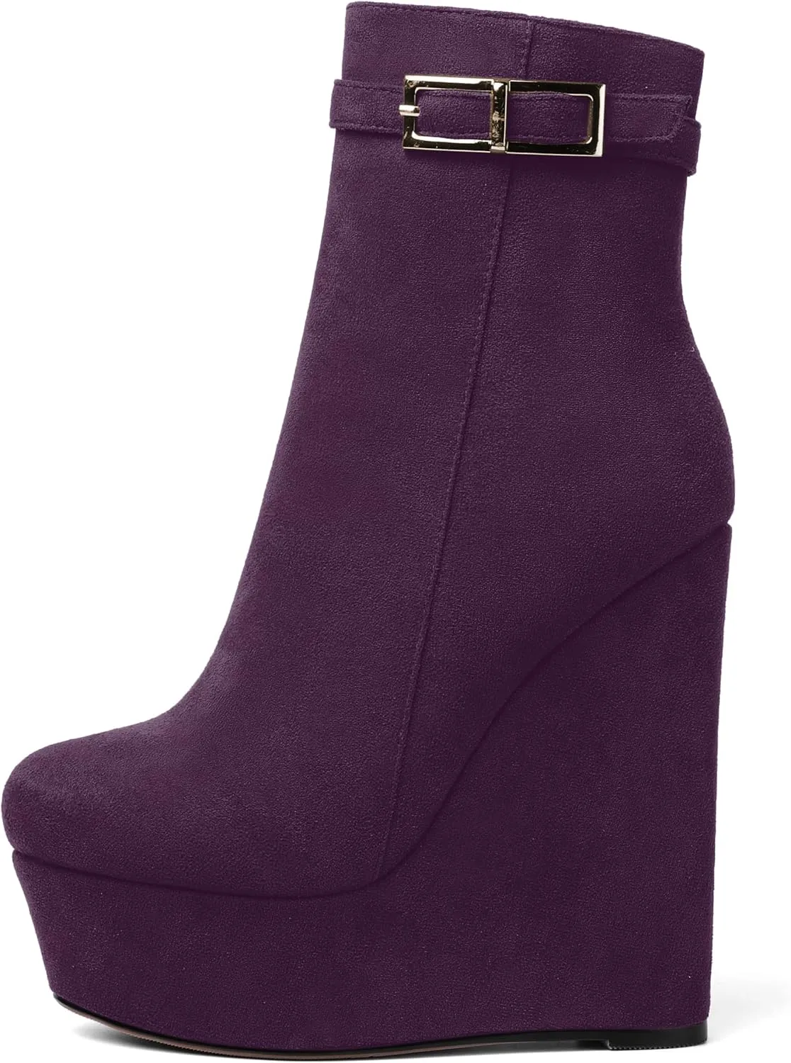 AMBELIGHT Womens Suede Zip Dress Platform Round Toe Solid Wedge High Heel Ankle High Boots 6 Inch