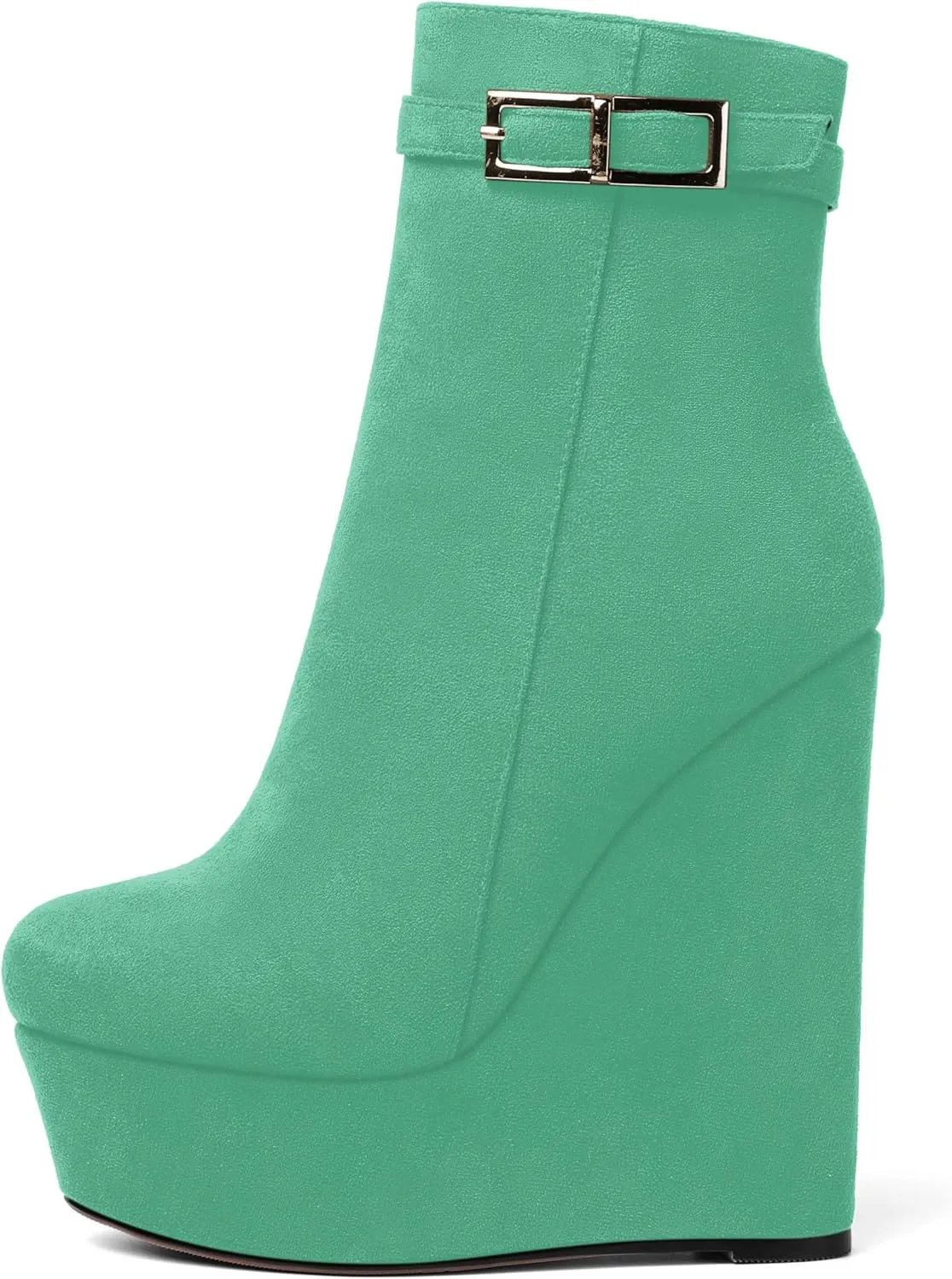 AMBELIGHT Womens Suede Zip Dress Platform Round Toe Solid Wedge High Heel Ankle High Boots 6 Inch