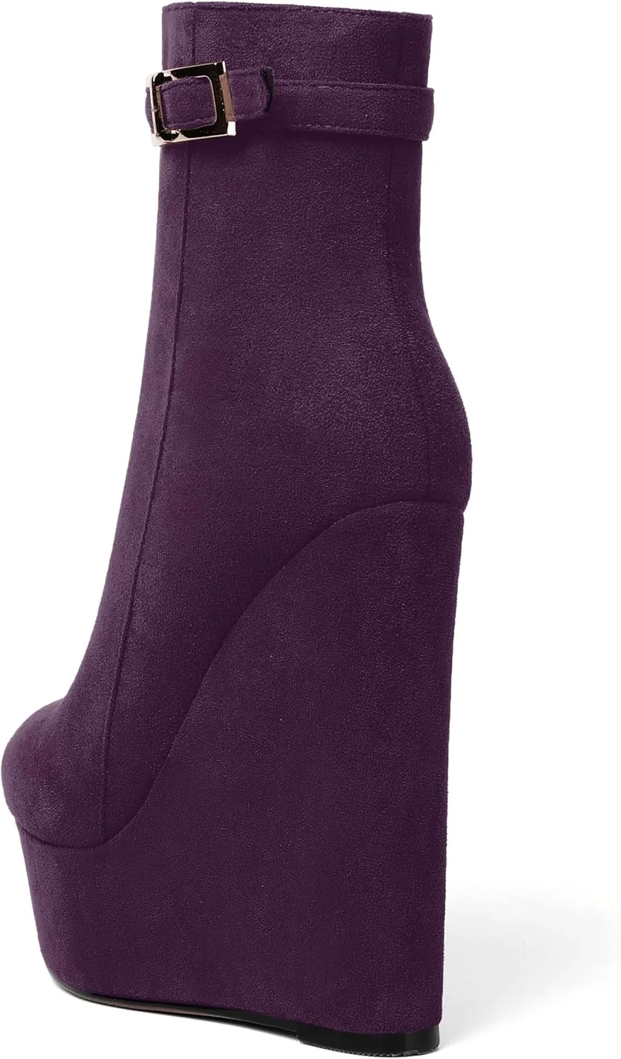 AMBELIGHT Womens Suede Zip Dress Platform Round Toe Solid Wedge High Heel Ankle High Boots 6 Inch