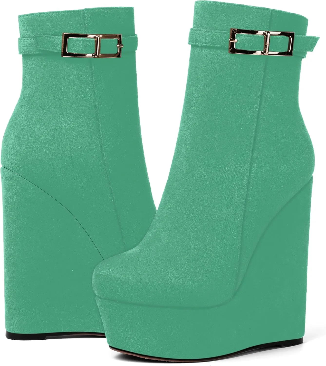 AMBELIGHT Womens Suede Zip Dress Platform Round Toe Solid Wedge High Heel Ankle High Boots 6 Inch