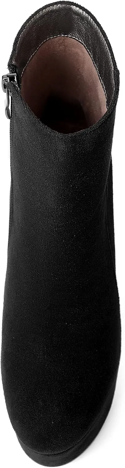 AMBELIGHT Women's Zip Sexy Platform Suede Round Toe Party Solid Stiletto High Heel Ankle High Boots 6 Inch