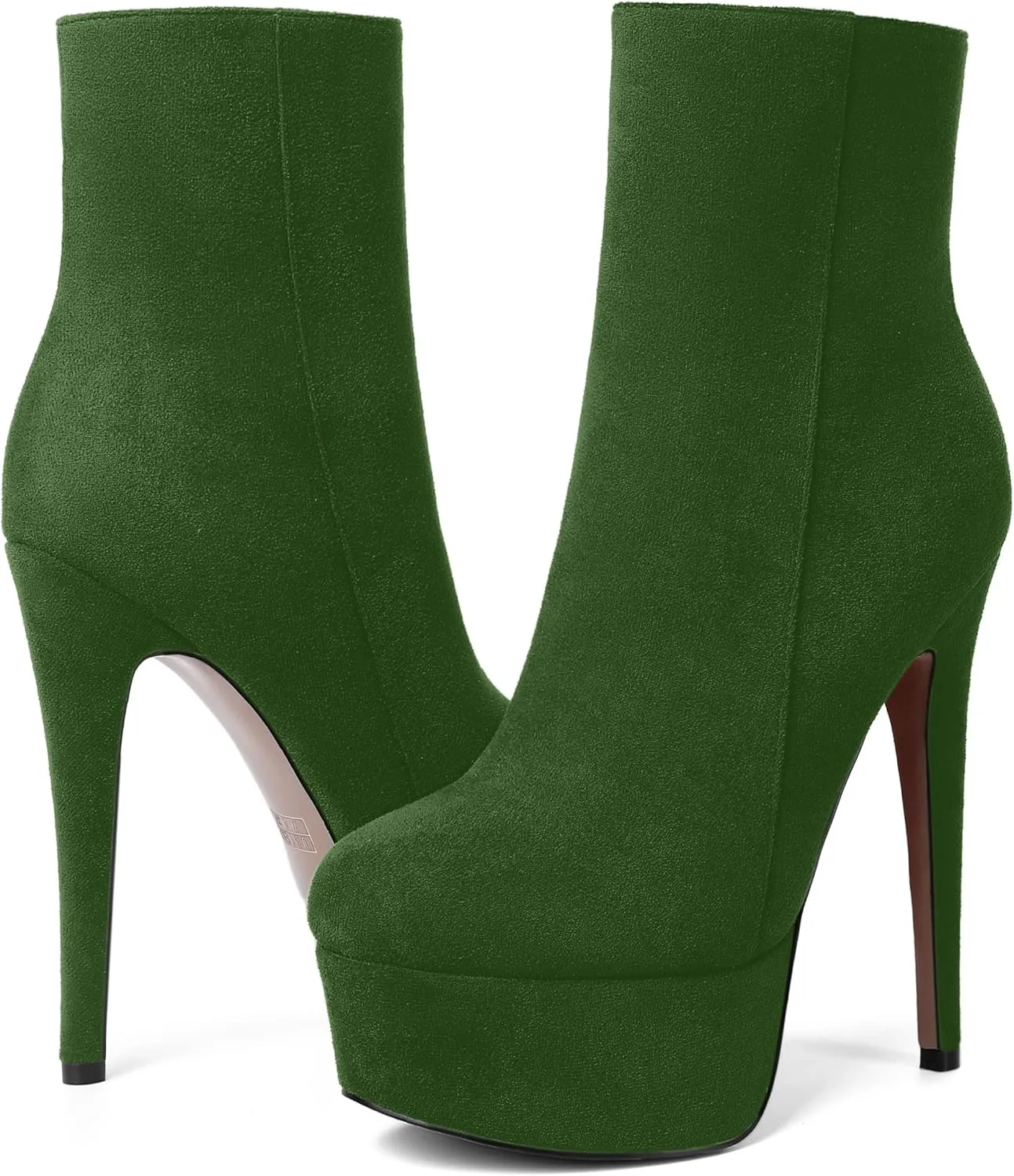 AMBELIGHT Women's Zip Sexy Platform Suede Round Toe Party Solid Stiletto High Heel Ankle High Boots 6 Inch