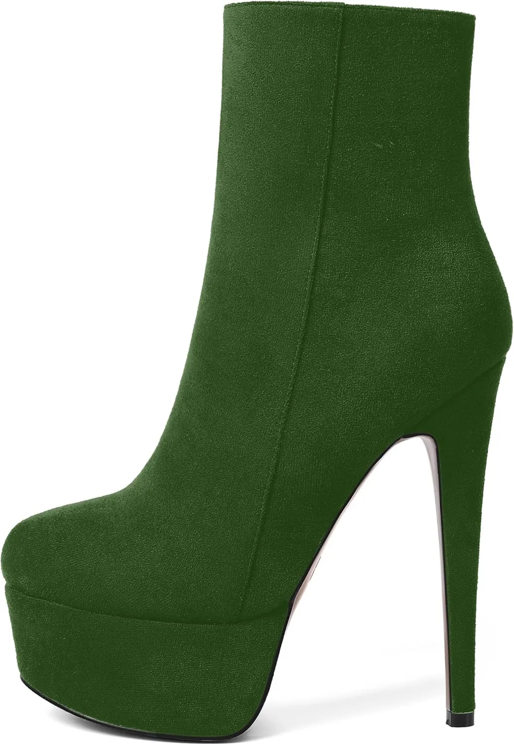 AMBELIGHT Women's Zip Sexy Platform Suede Round Toe Party Solid Stiletto High Heel Ankle High Boots 6 Inch