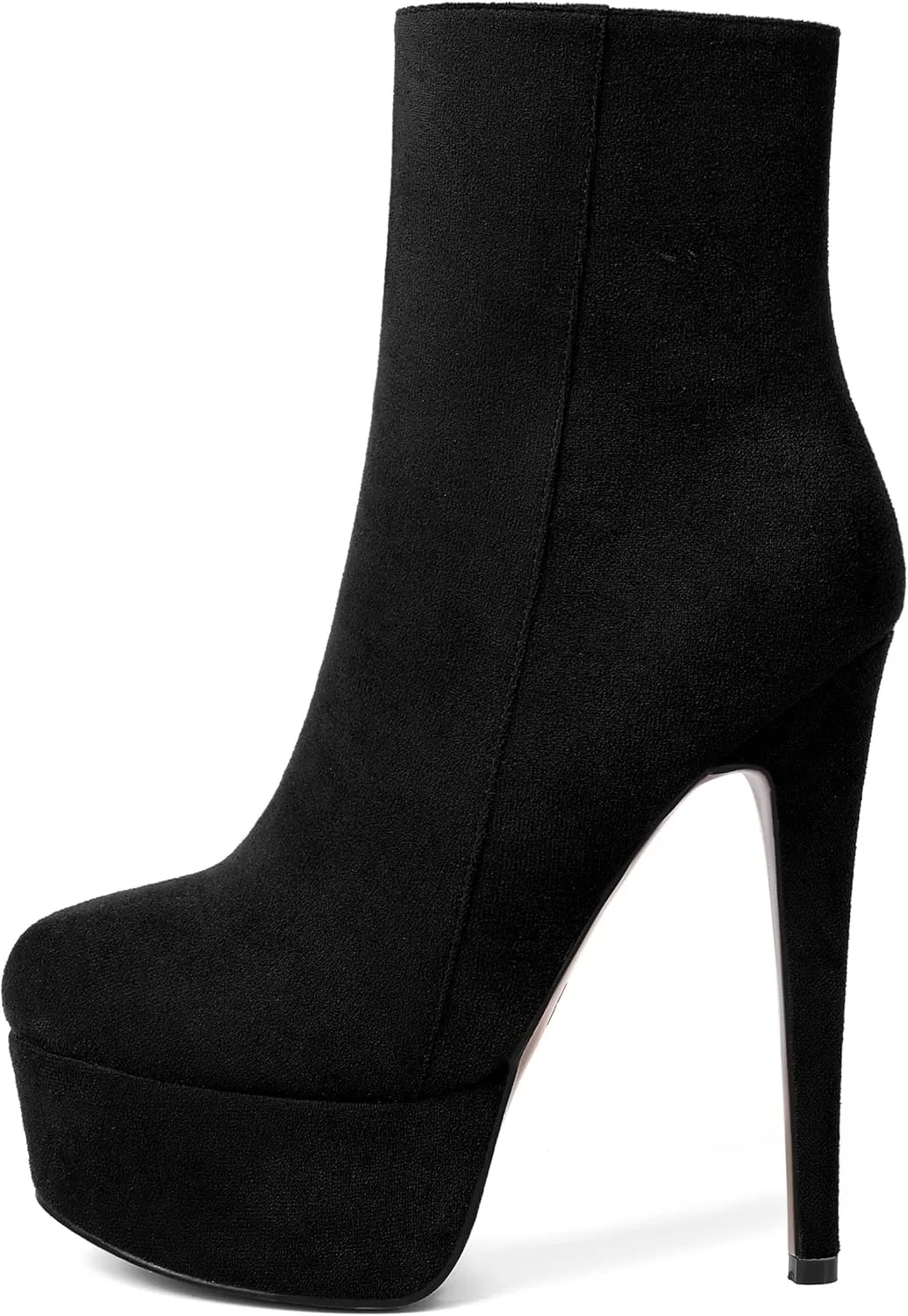 AMBELIGHT Women's Zip Sexy Platform Suede Round Toe Party Solid Stiletto High Heel Ankle High Boots 6 Inch