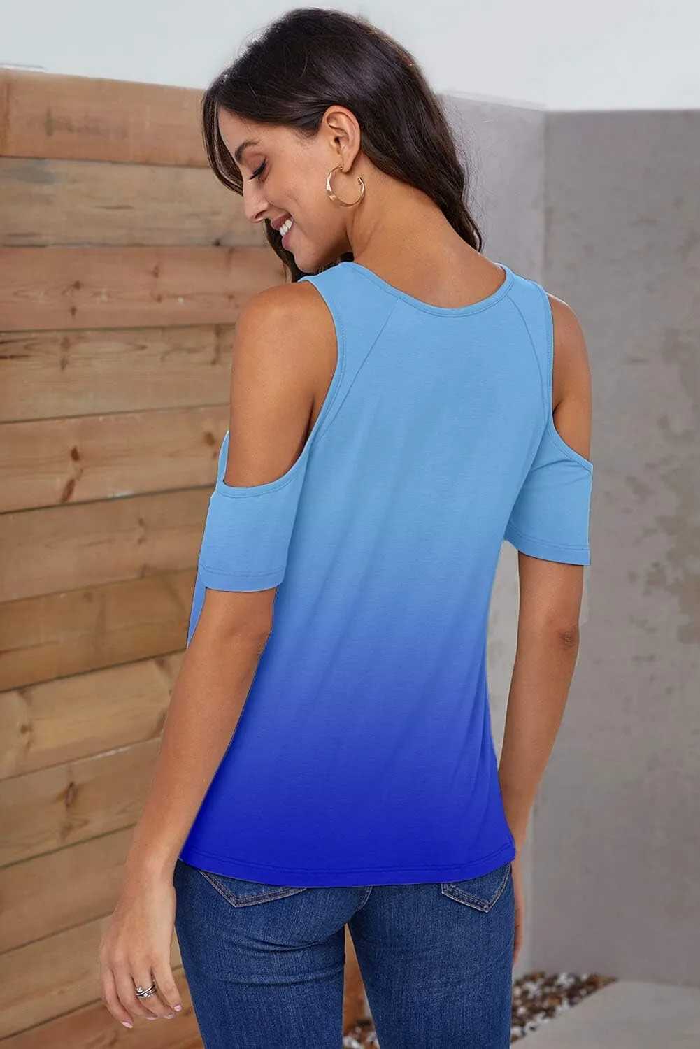 ANCAPELION Women’s Cold Shoulder Shirt Short Sleeve Round Neck T-Shirt Knot Twist Tee Blouse Casual Tops for Women