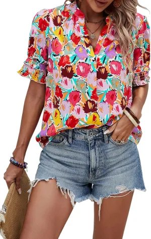 Angashion Womens Tops, Summer Casual Short Sleeve V Neck Solid Flowy Top Loose Tunic Blouses Shirts