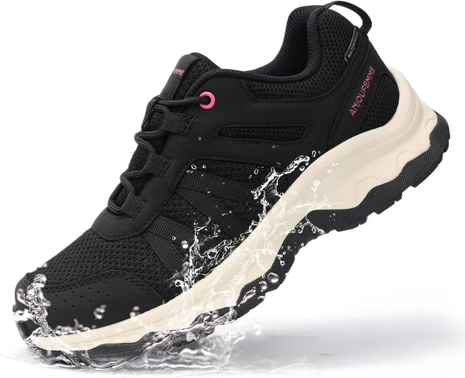 ANJOUFEMME Women's Waterproof Hiking Shoes Non Slip Sneakers Lightweight Tennis Shoes for Work Walking Running Trekking Trail Shoes