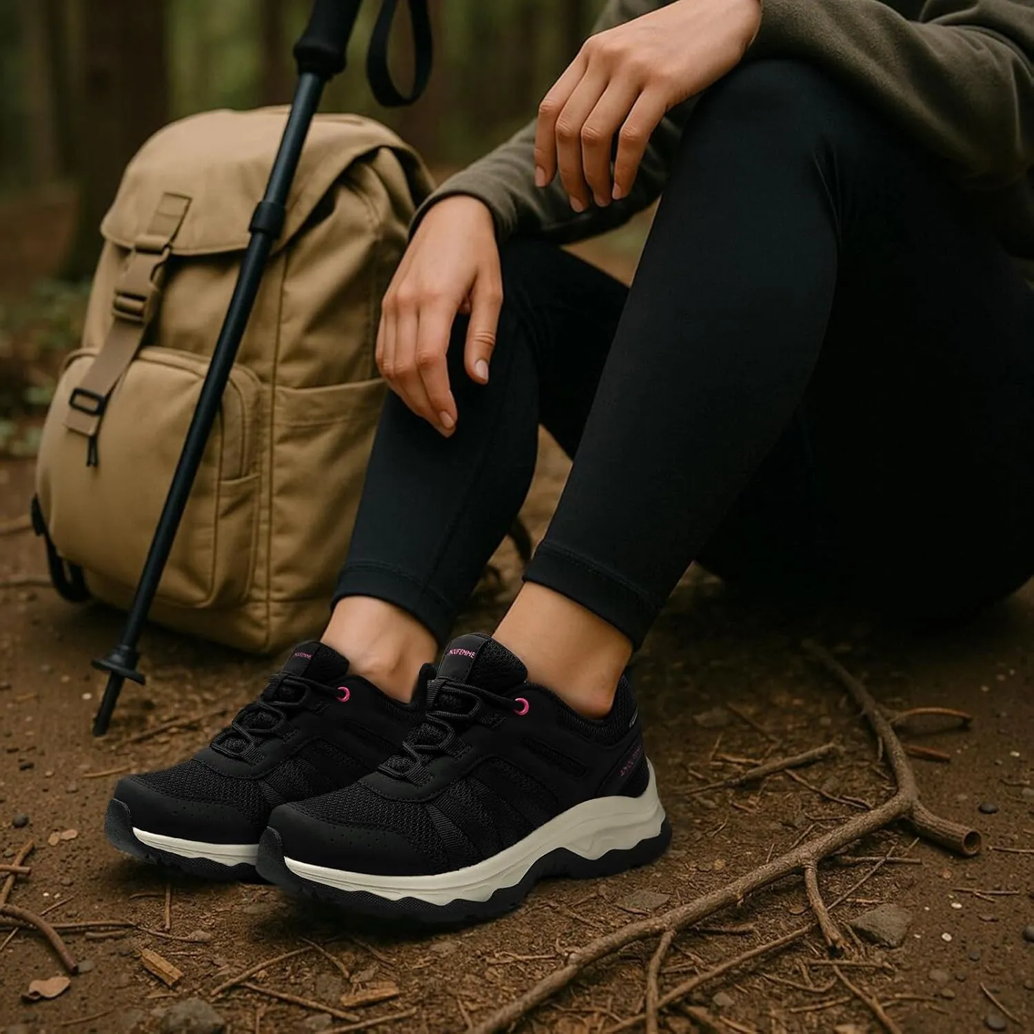 ANJOUFEMME Women's Waterproof Hiking Shoes Non Slip Sneakers Lightweight Tennis Shoes for Work Walking Running Trekking Trail Shoes