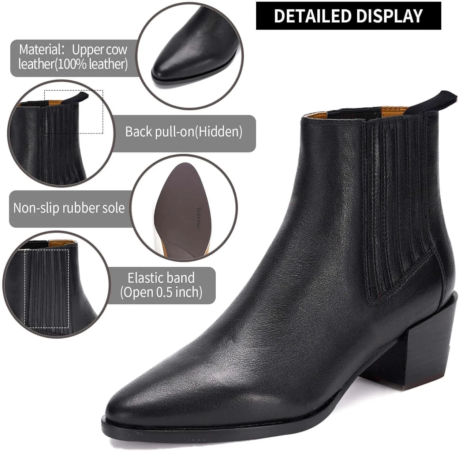 Ankle Boots for Women with Low Heel - Elevate Your Style with All-Imported Cowhide LEATHER, Elastic Opening, and 2-inch Heel Height - Perfect Blend of Comfort and Fashion