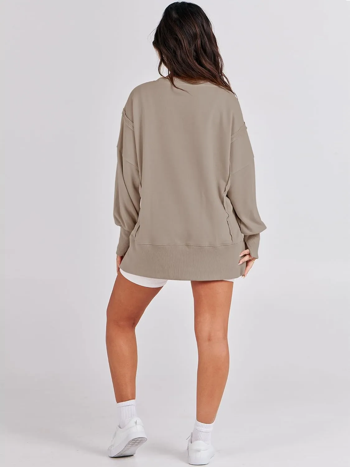ANRABESS Women's Oversized Sweatshirts Crew Neck Long Sleeve Shirts Casual Loose Slit 2025 Fall Clothes