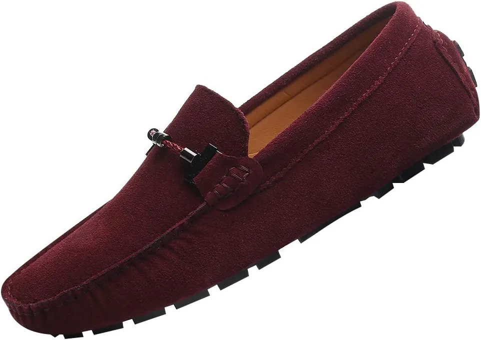 ANUFER Mens Elegant Buckle Loafers Comfort Suede Driving Shoes Stylish Moccasin Slippers