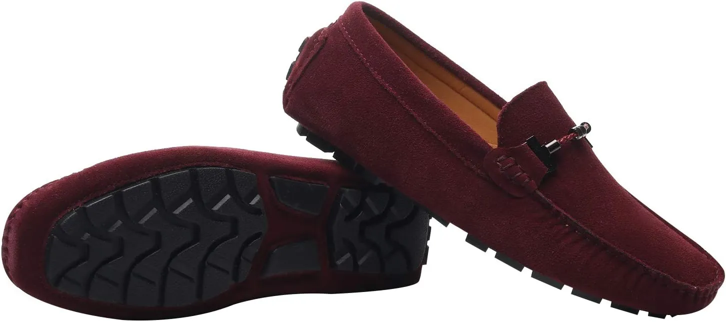 ANUFER Mens Elegant Buckle Loafers Comfort Suede Driving Shoes Stylish Moccasin Slippers