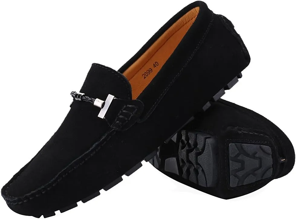 ANUFER Mens Elegant Buckle Loafers Comfort Suede Driving Shoes Stylish Moccasin Slippers