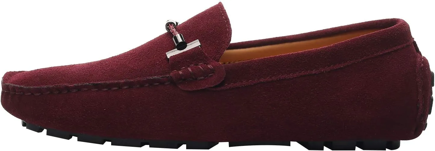 ANUFER Mens Elegant Buckle Loafers Comfort Suede Driving Shoes Stylish Moccasin Slippers