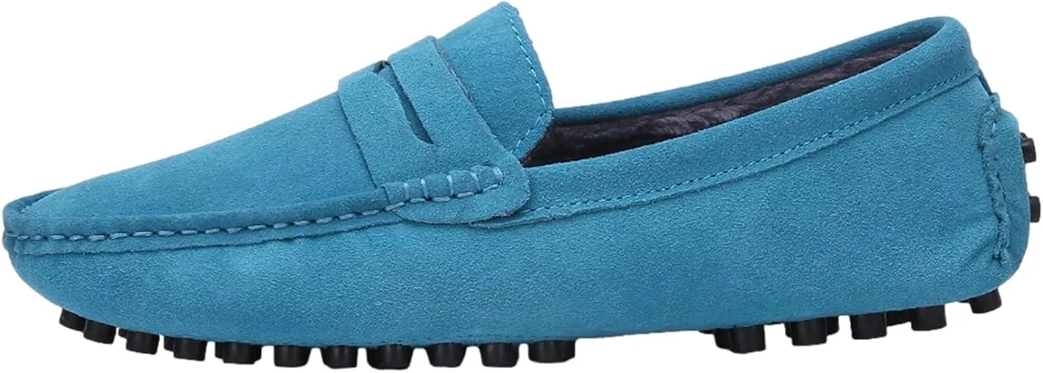 ANUFER Men's Suede Leather Penny Loafers Comfort Driving Shoes Moccasin Slippers