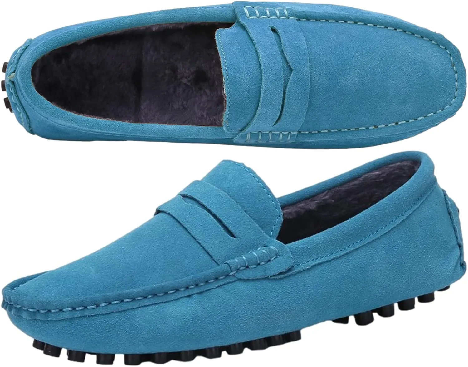 ANUFER Men's Suede Leather Penny Loafers Comfort Driving Shoes Moccasin Slippers
