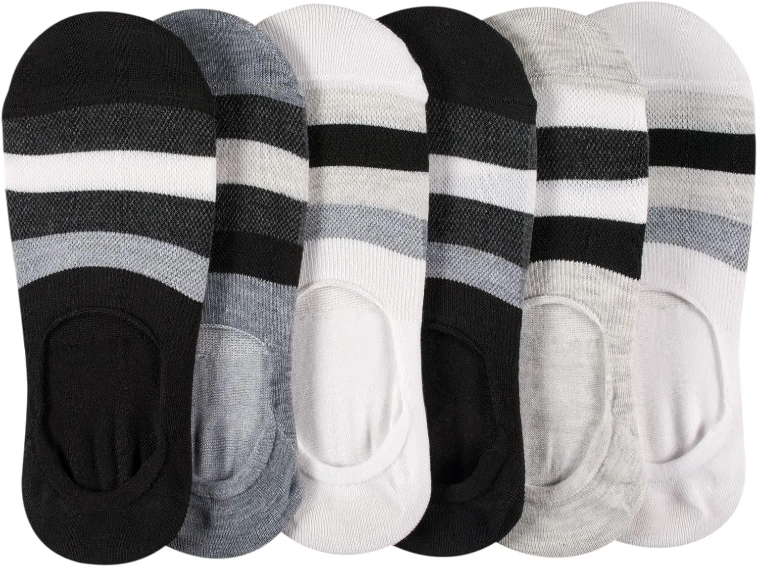 Apara Women’s Ultra Light No-Show Invisible Liner Comfort Sock with Heel Grip & Mesh Stripes for Ventilation, Multi-Pack (6-pair)