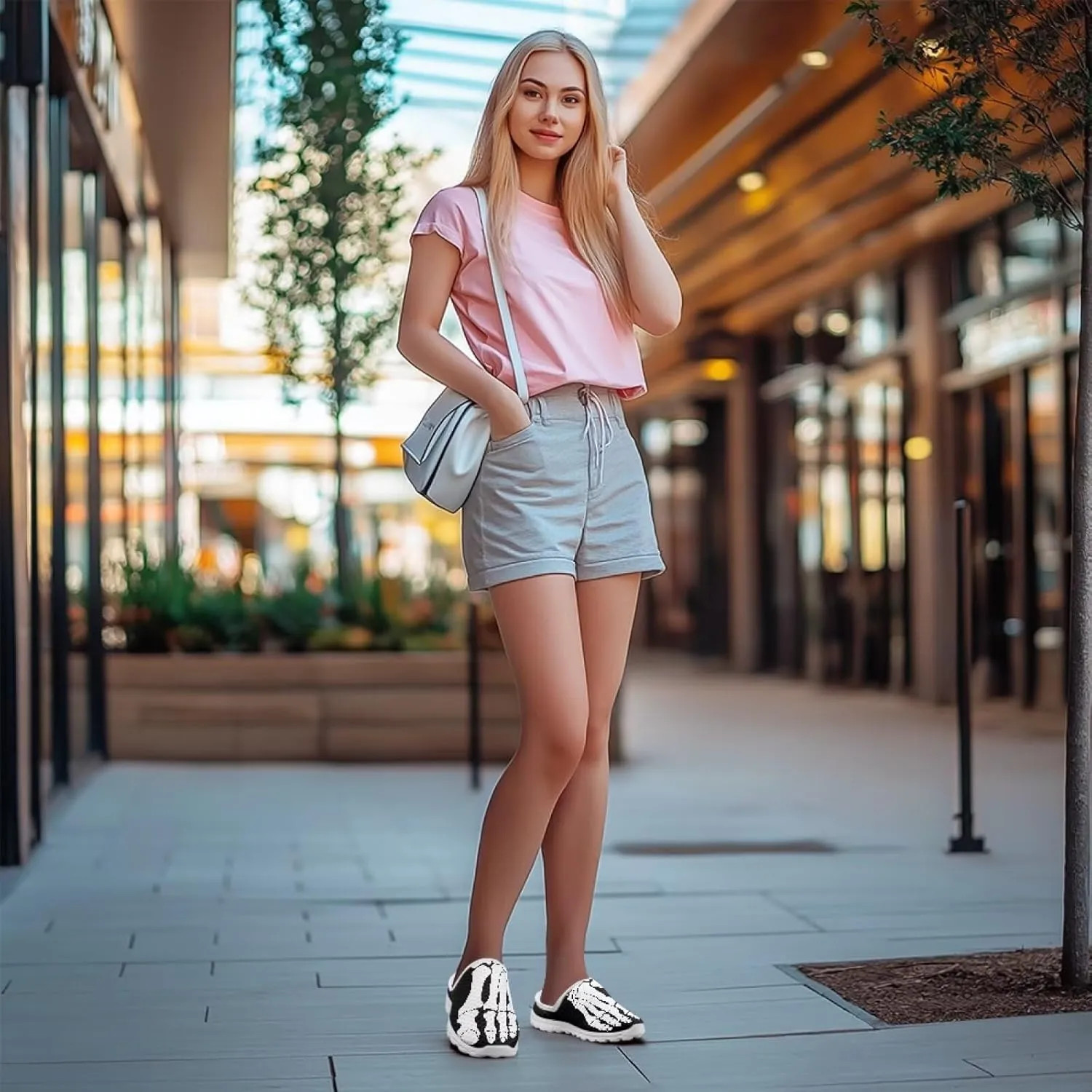 Art Skull Design Women Mesh Mules Memory Foam Flat Anti-Slip Fashion Sneakers Comfortable Slip-On Mule Garden Shoes