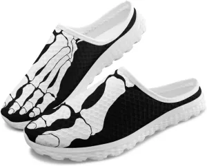 Art Skull Design Women Mesh Mules Memory Foam Flat Anti-Slip Fashion Sneakers Comfortable Slip-On Mule Garden Shoes