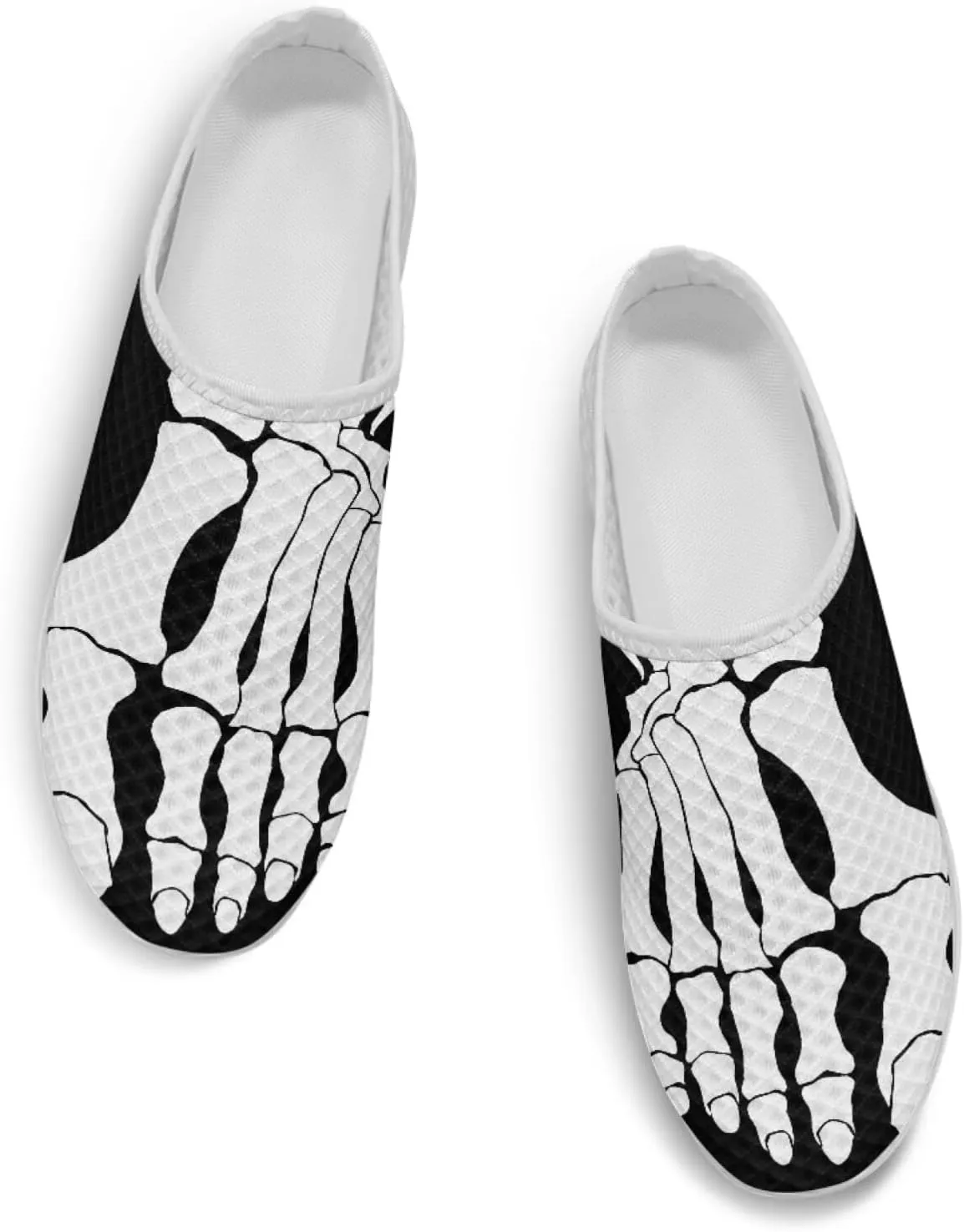 Art Skull Design Women Mesh Mules Memory Foam Flat Anti-Slip Fashion Sneakers Comfortable Slip-On Mule Garden Shoes