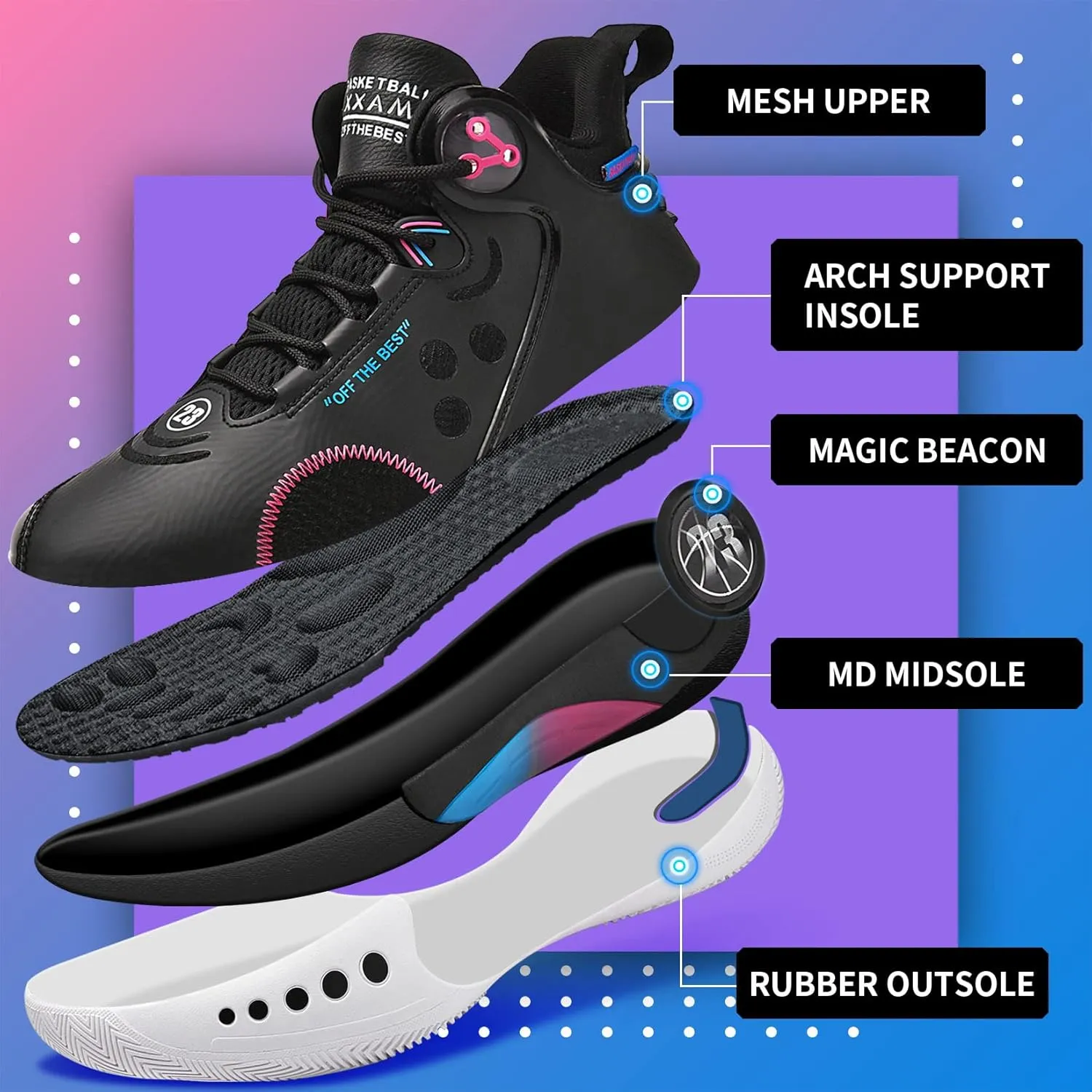 ASHION Men's Basketball Shoes Fashion Breathable Non Slip Sneakers Mens Arch Support Running Sport Shoes