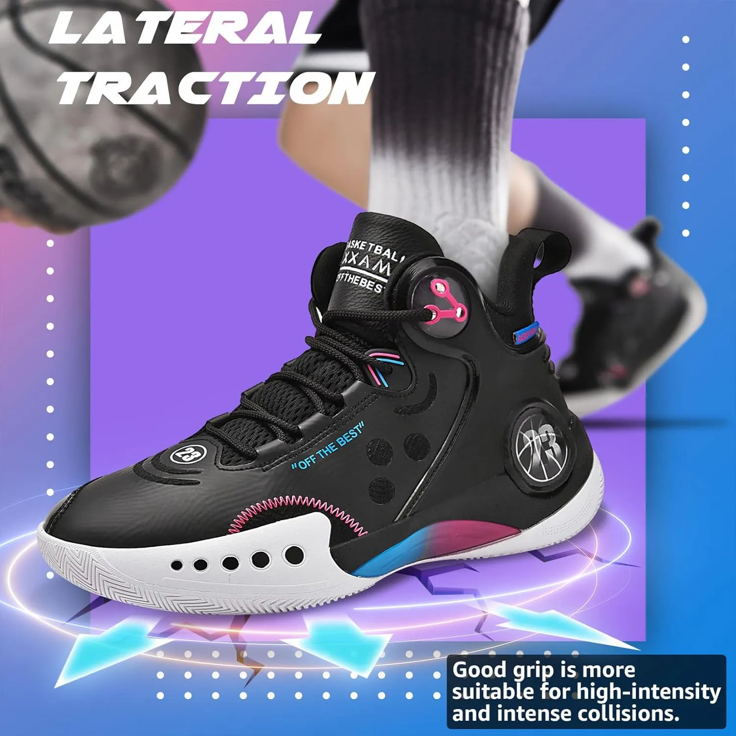 ASHION Men's Basketball Shoes Fashion Breathable Non Slip Sneakers Mens Arch Support Running Sport Shoes