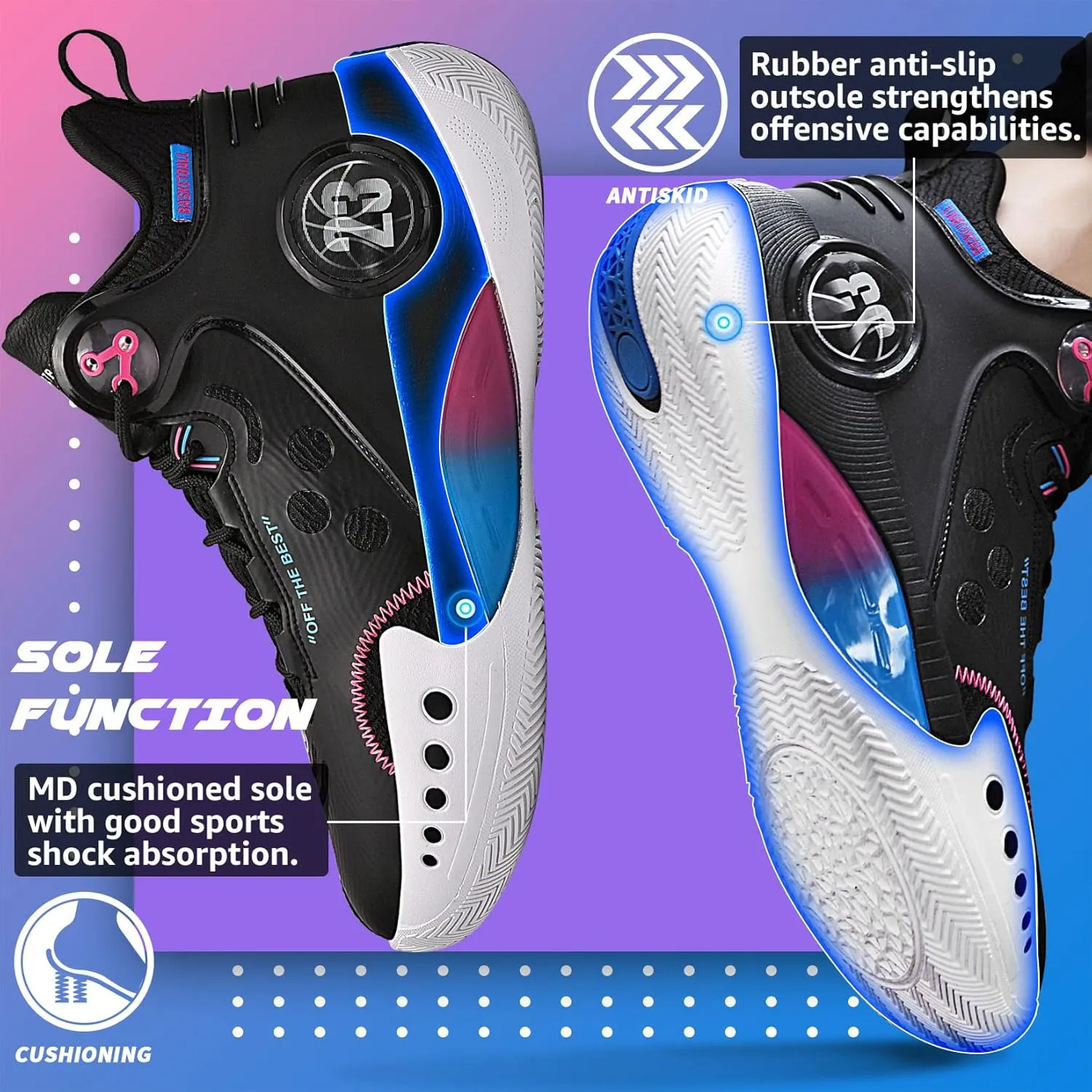 ASHION Men's Basketball Shoes Fashion Breathable Non Slip Sneakers Mens Arch Support Running Sport Shoes