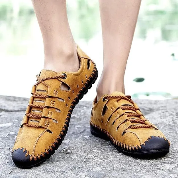 Asifn Men's Sports Sandals Outdoor Leather Casual Breathable Walking Shoes Business Summer with Closed Toe