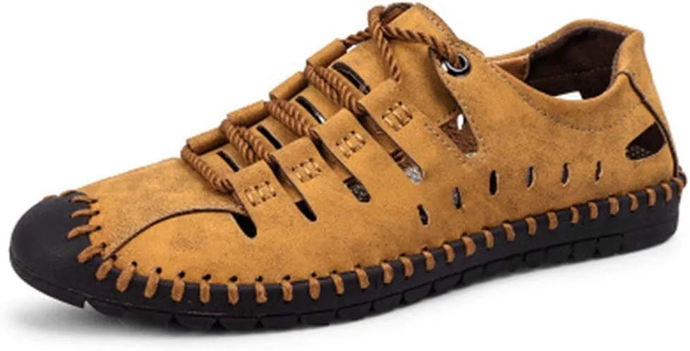 Asifn Men's Sports Sandals Outdoor Leather Casual Breathable Walking Shoes Business Summer with Closed Toe