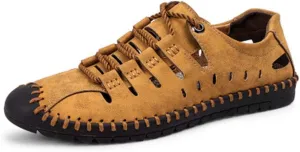 Asifn Men's Sports Sandals Outdoor Leather Casual Breathable Walking Shoes Business Summer with Closed Toe