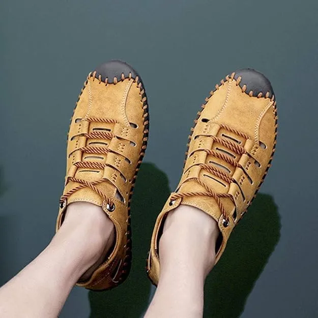 Asifn Men's Sports Sandals Outdoor Leather Casual Breathable Walking Shoes Business Summer with Closed Toe
