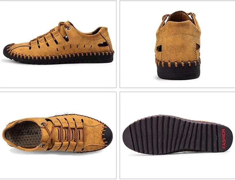 Asifn Men's Sports Sandals Outdoor Leather Casual Breathable Walking Shoes Business Summer with Closed Toe