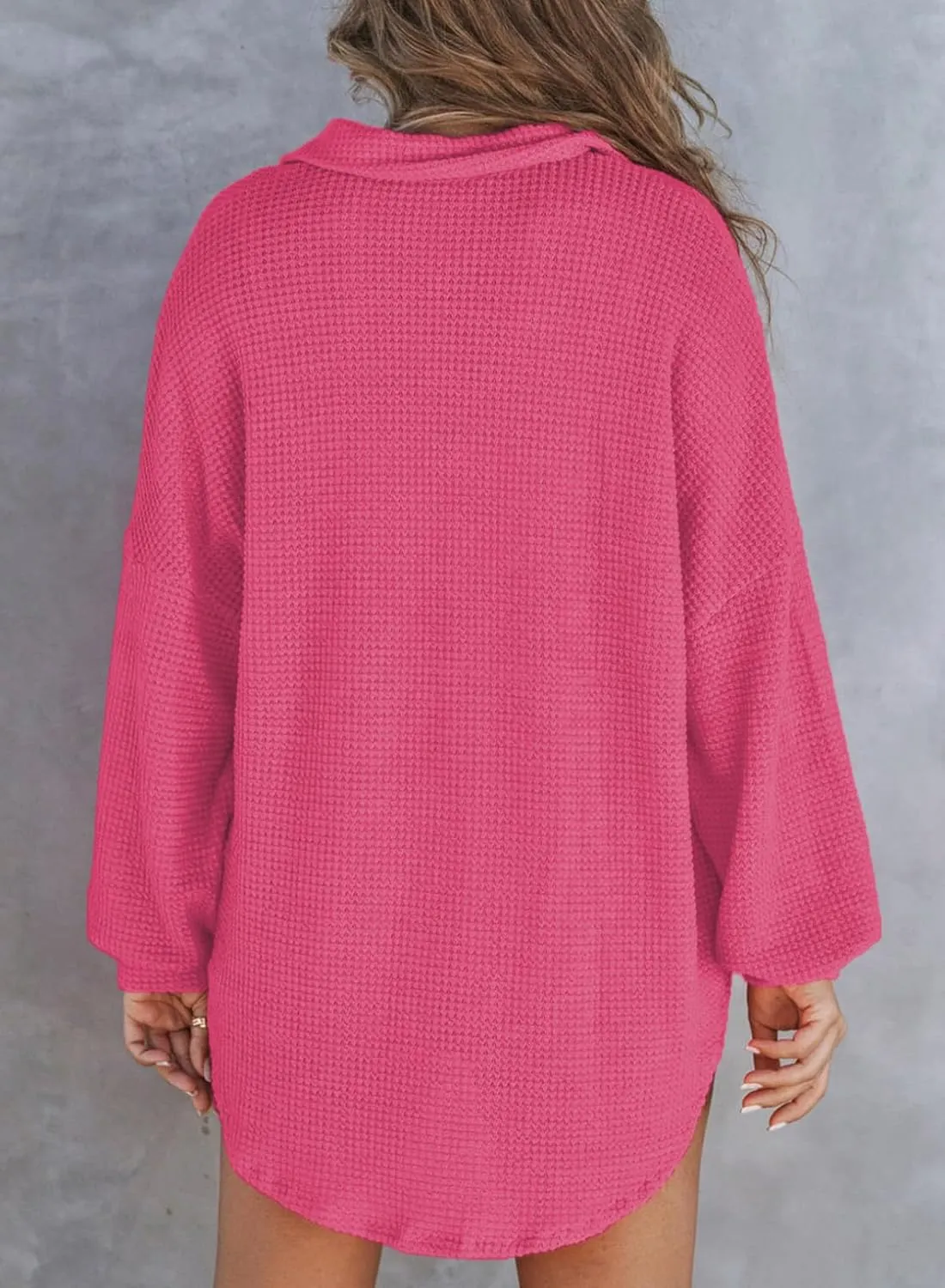 Astylish Women Waffle Knit Tops Henley Shirts Long Sleeve V Neck Solid Color Casual Tunic