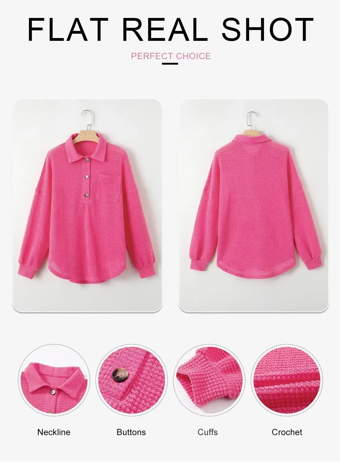 Astylish Women Waffle Knit Tops Henley Shirts Long Sleeve V Neck Solid Color Casual Tunic