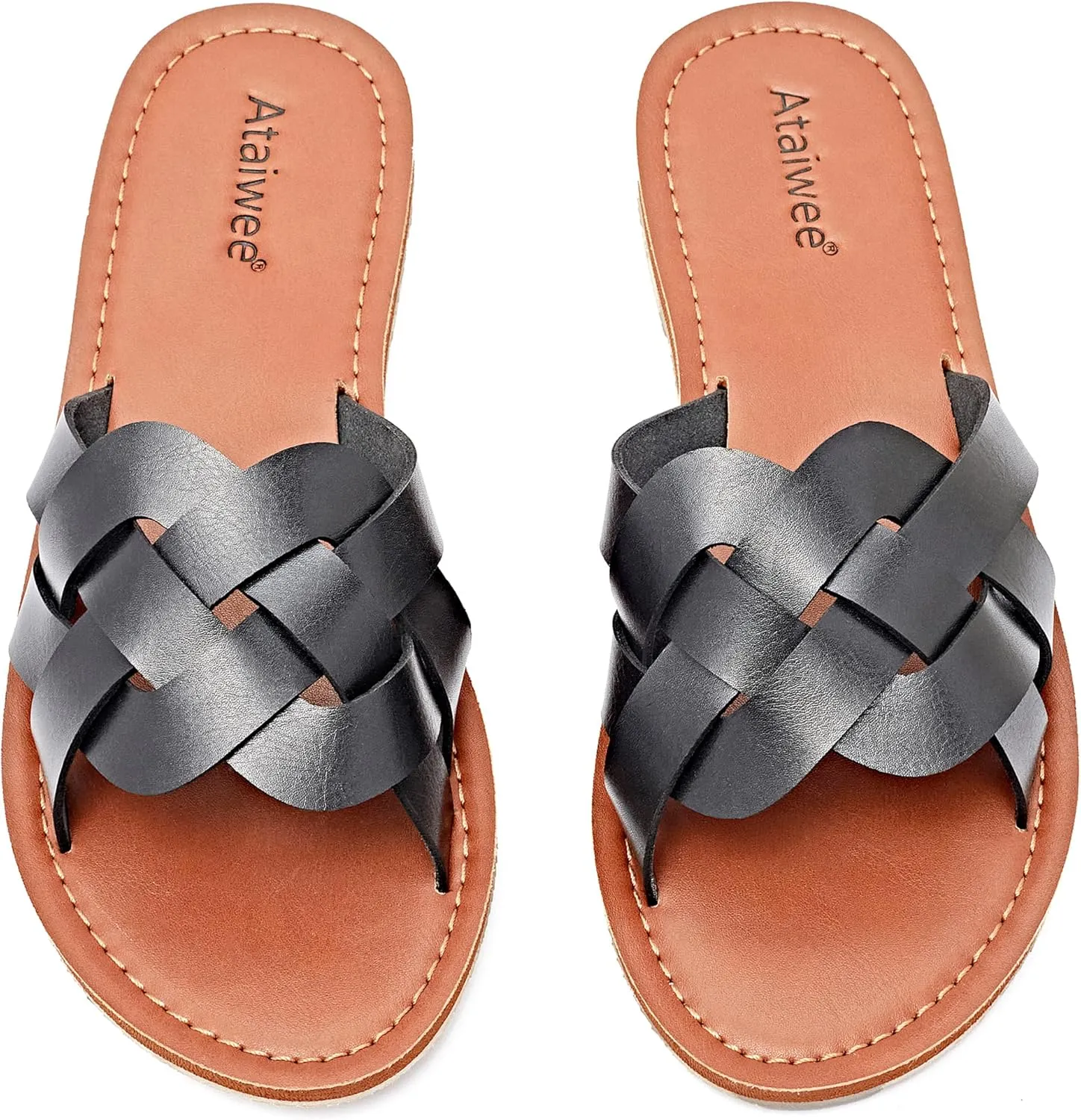 Ataiwee Women's Flat Slide Sandals - Fashion Slip On Flat Summer Shoes.