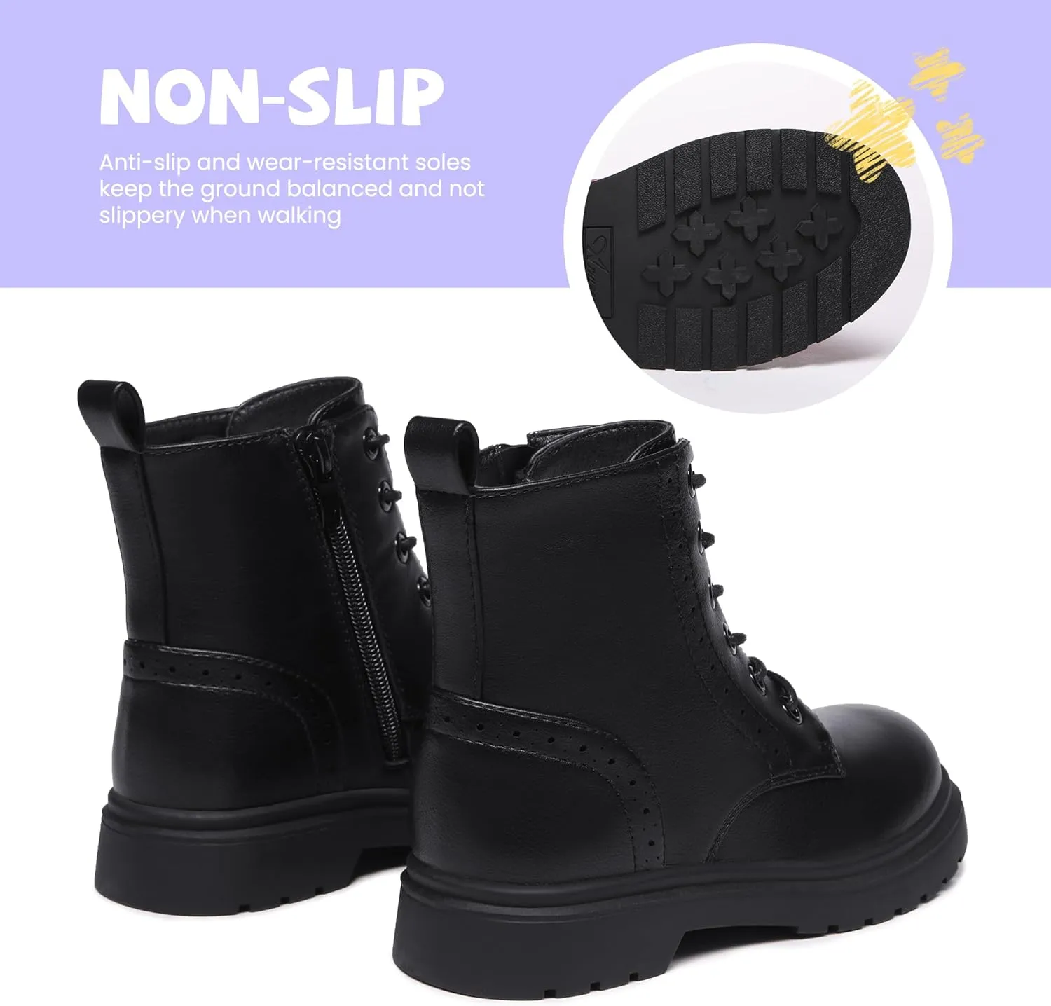 Athlefit Boys Girls Waterproof Combat Boots Lace Up Side Zipper Ankle Booties for Toddler/Little Kid/Big Kid
