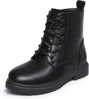 Athlefit Boys Girls Waterproof Combat Boots Lace Up Side Zipper Ankle Booties for Toddler/Little Kid/Big Kid